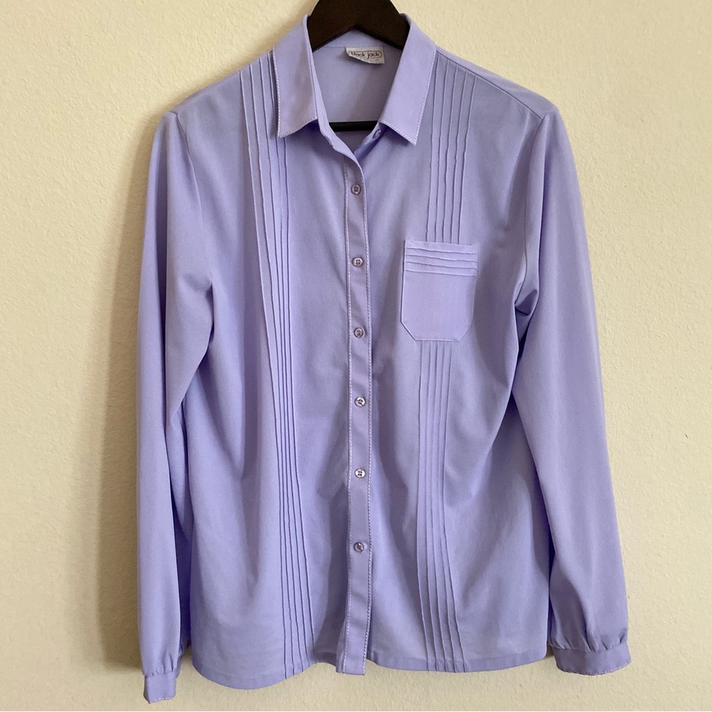 Vintage lavender sheer button down bell cuffed sleeves s/m spring top Easter - Picture 7 of 11